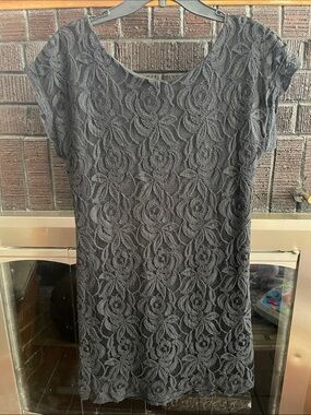 Women's Black Lace Mini Dress - Elegant Floral Overlay